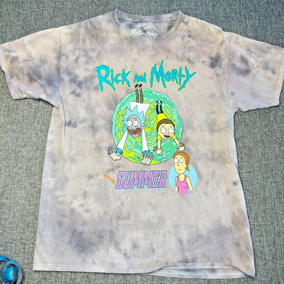 Rick And Morty T Shirt Large Tie Dye Gray Summer Graphic Adult Swim - Picture 1 of 8